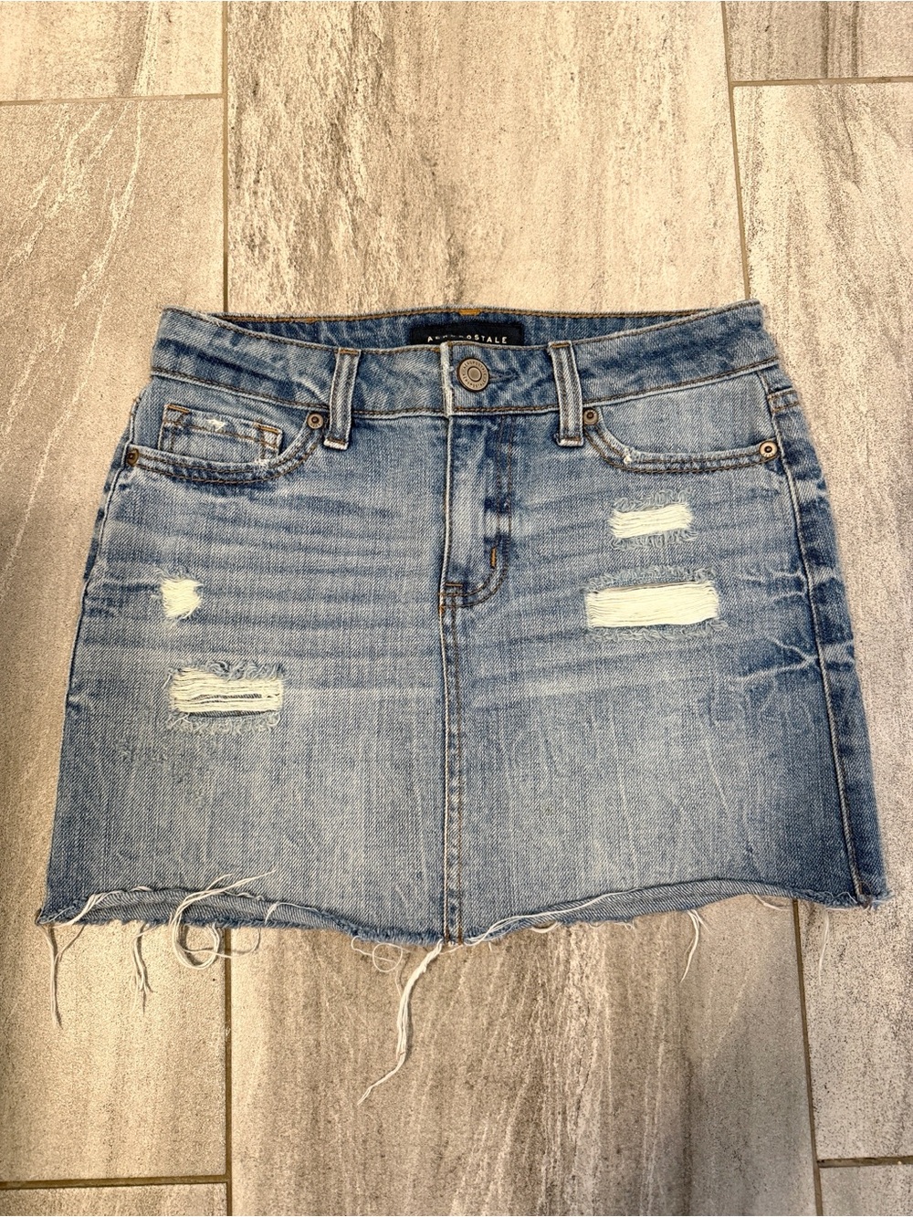 Aeropostale Light Blue Distressed Denim Mini Skirt
